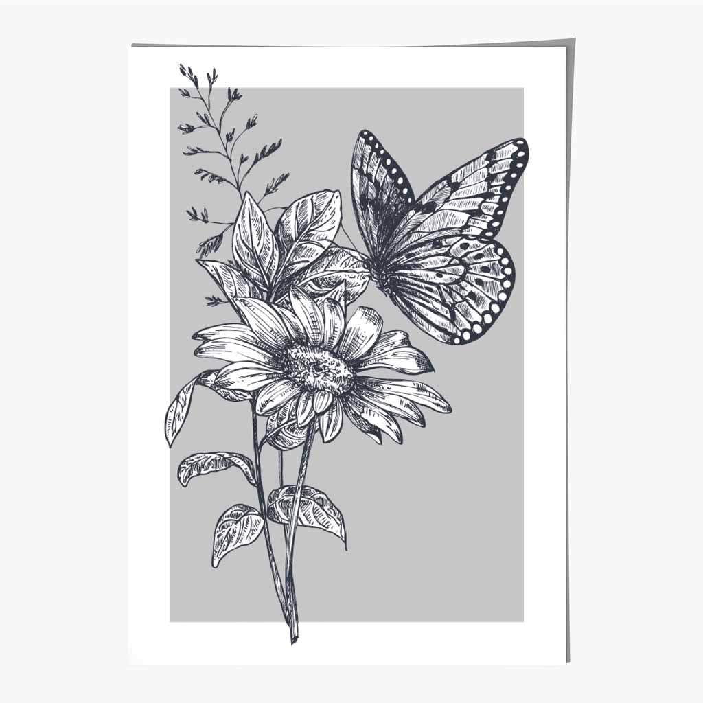 Illustration Grey Butterfly Art Print | Wall Art Plaza