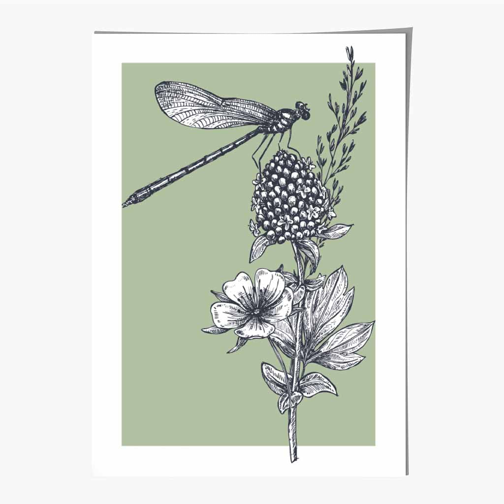 Illustration Green Dragon Fly Art Print | Wall Art Plaza