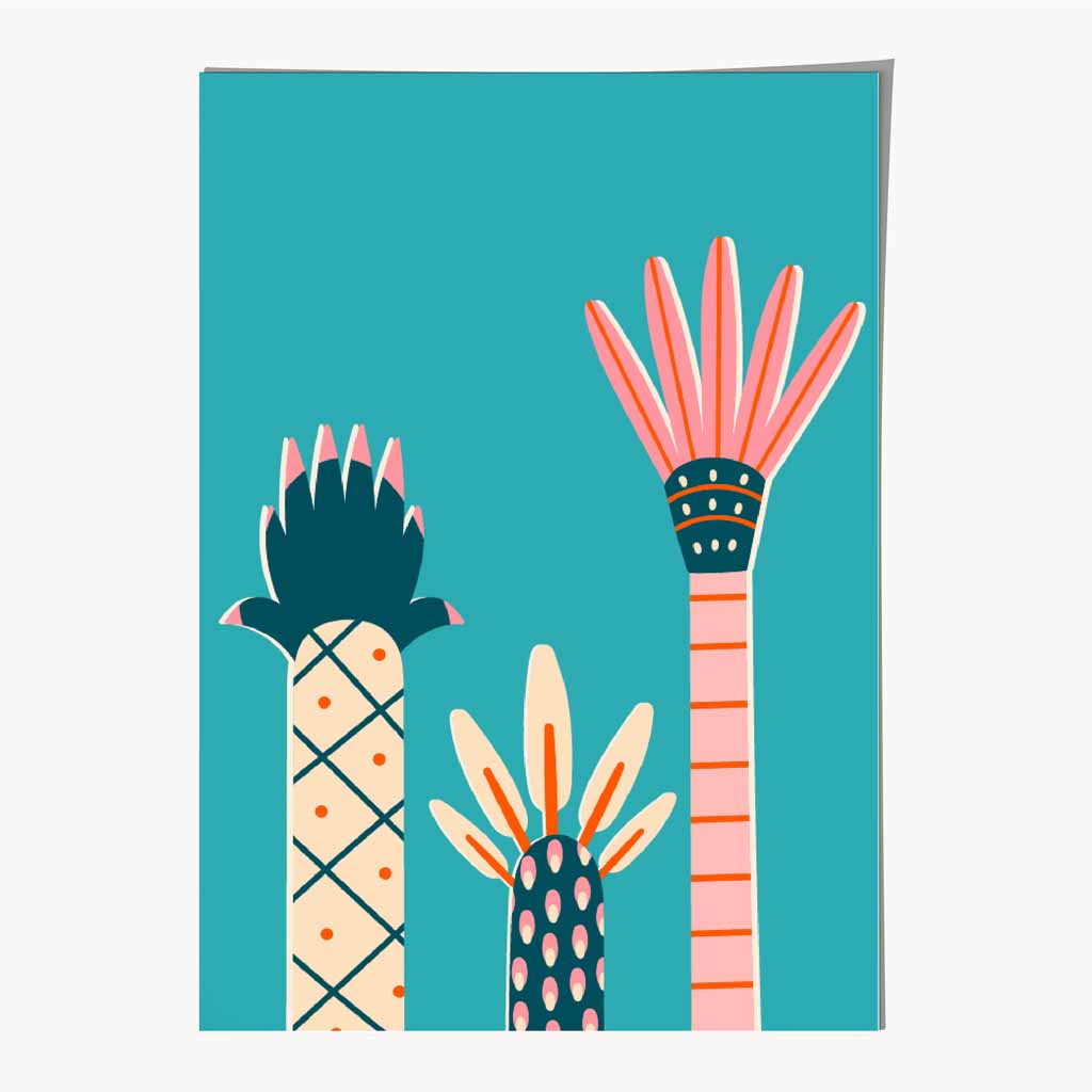 Quirky Pink, Teal Neon Palm Trees No 2 Art Print | Wall Art Plaza