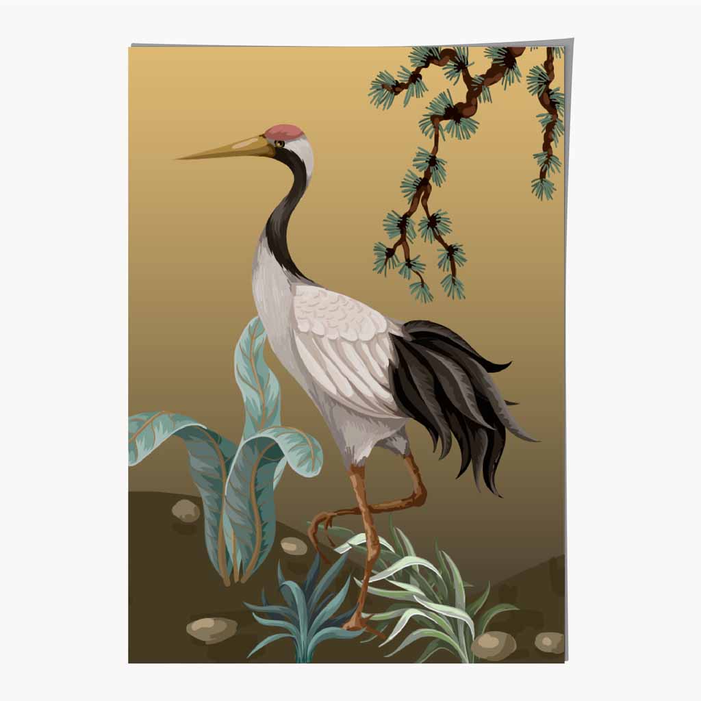 Modern Colourful Japanese Crane No 2 Art Print | Wall Art Plaza