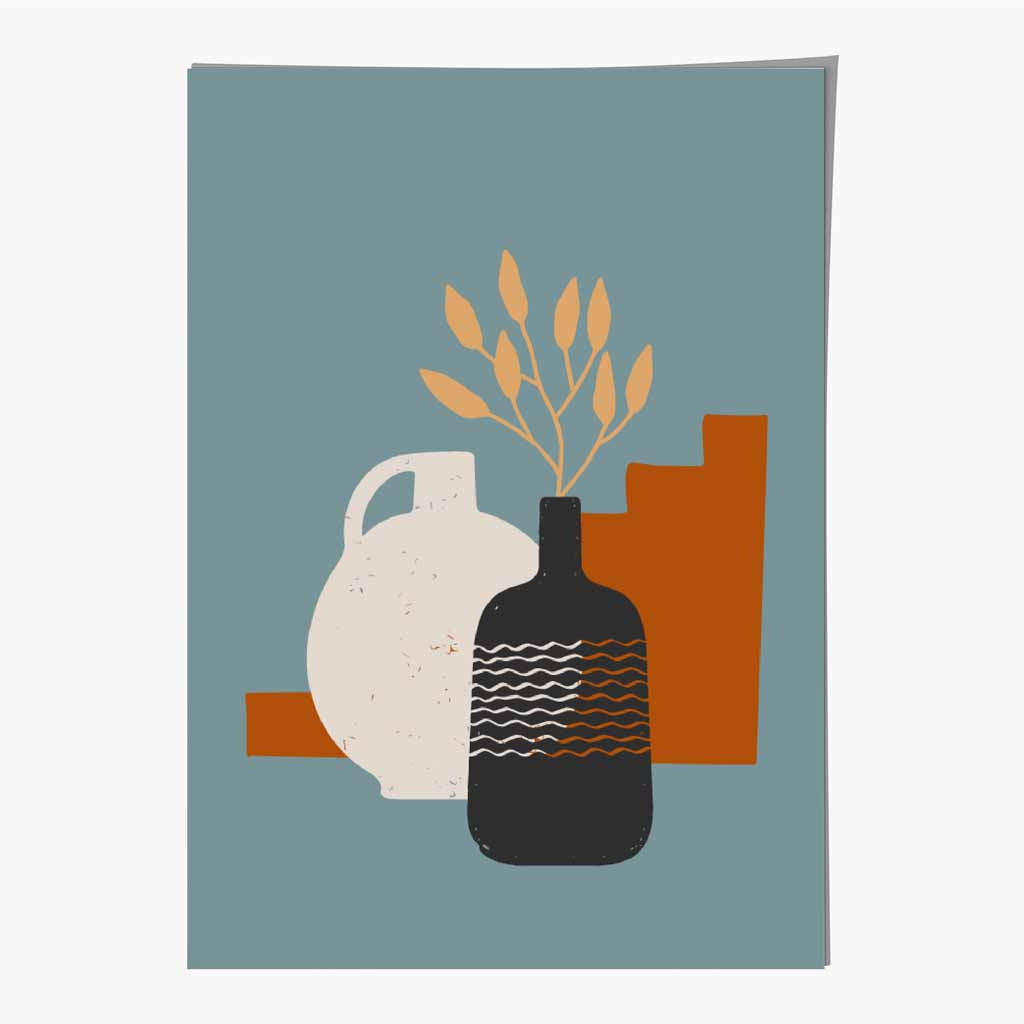 Boho Home Blue, Orange Floral No 5 Art Print | Wall Art Plaza