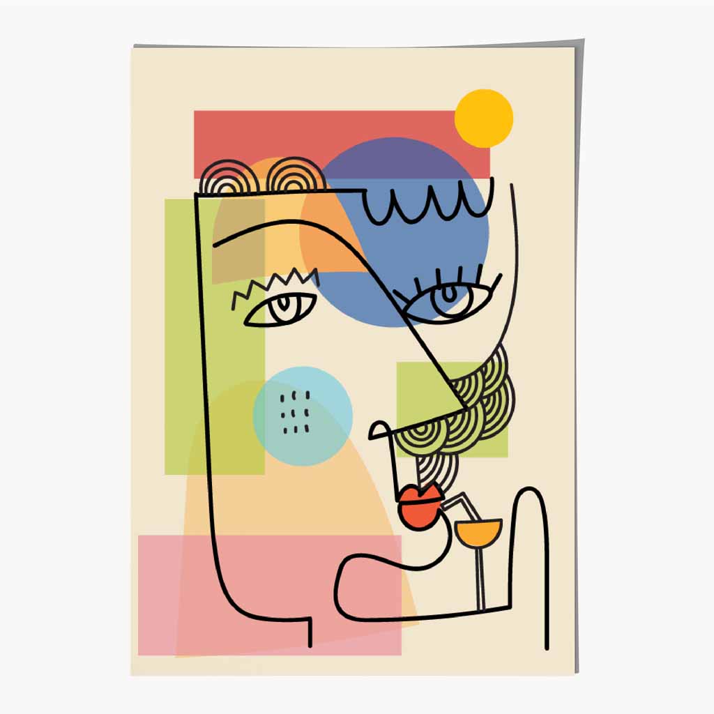 Abstract Illustration Bright, Colourful Face No 2 Art Print | Wall Art Plaza