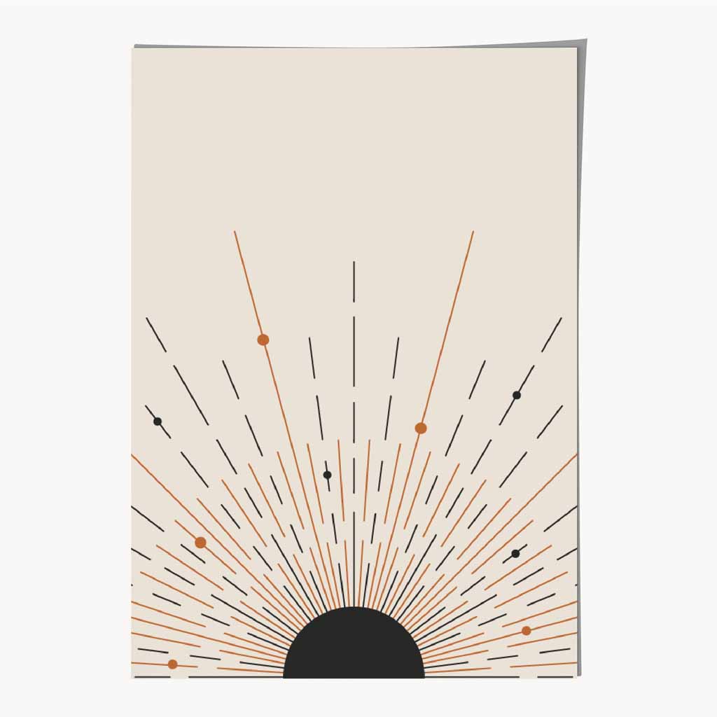 Simple Modern Beige, Black Sunburst Art Print | Wall Art Plaza