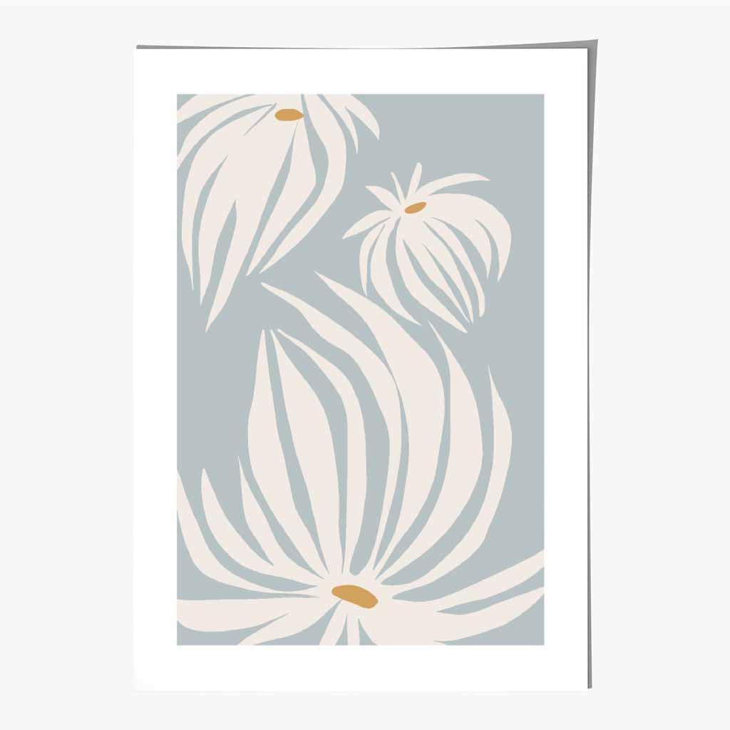 Boho Floral Blue, Ivory Flowers No 2 Art Print | Wall Art Plaza