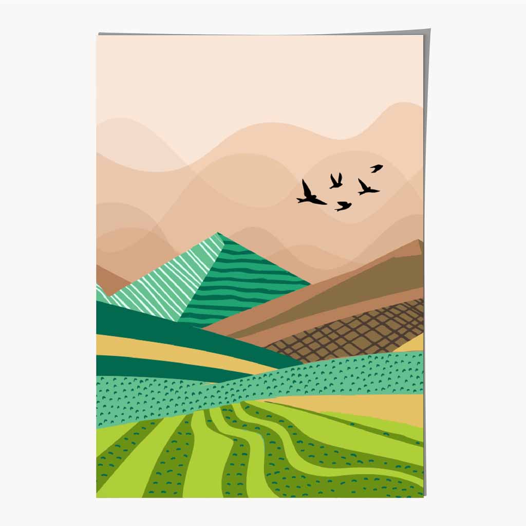 Quirky Modern Green Mountains Art Print | Wall Art Plaza