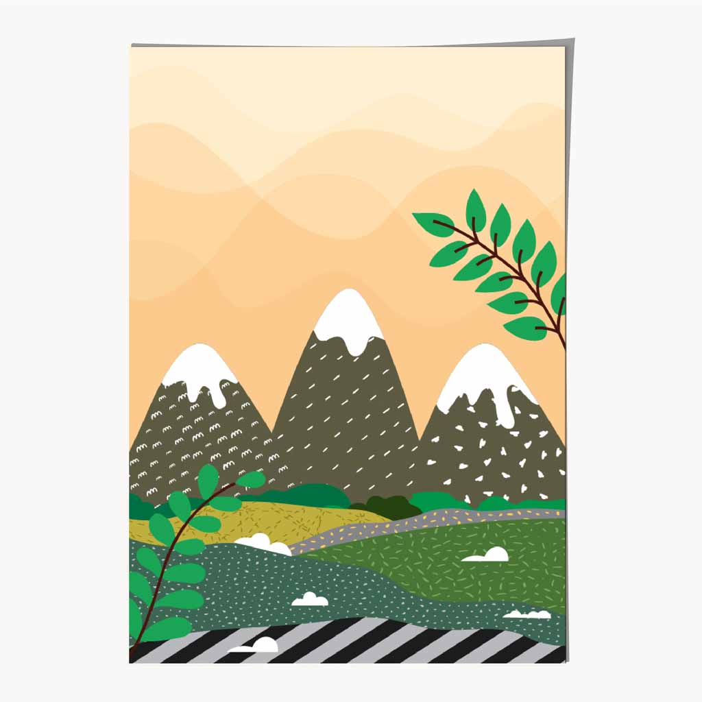 Modern Graphical Green, Brown Mountains Art Poster | Wall Art Plaza
