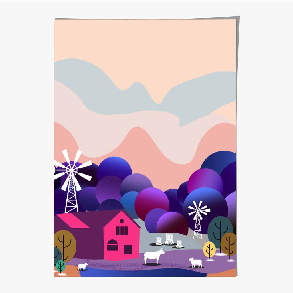 Quirky Modern Pink, Purple Farm No 1 Art Print | Wall Art Plaza