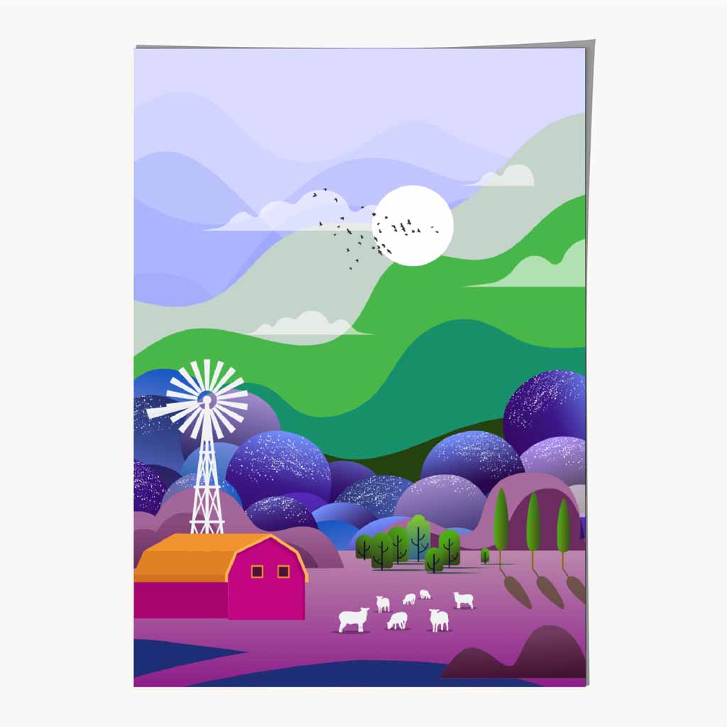 Modern Quirky Pink, Purple Farm No 2 Art Print | Wall Art Plaza