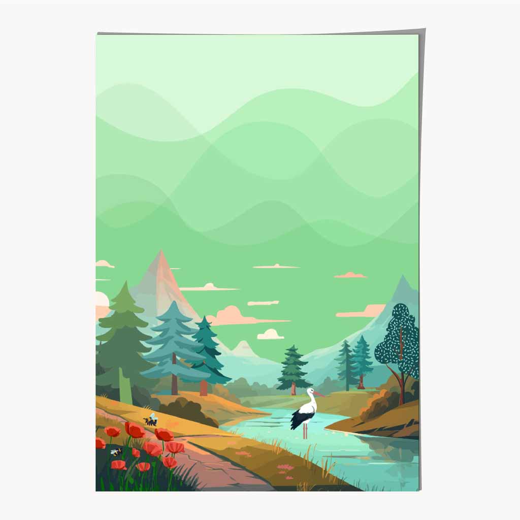 Modern Quirky Green, Colourful Heron No 2 Art Print | Wall Art Plaza