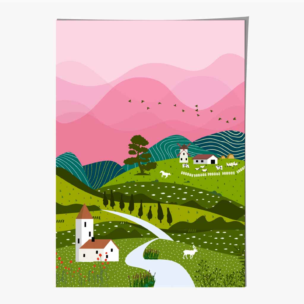 Boho Pink, Green Country Charm Art Print | Wall Art Plaza