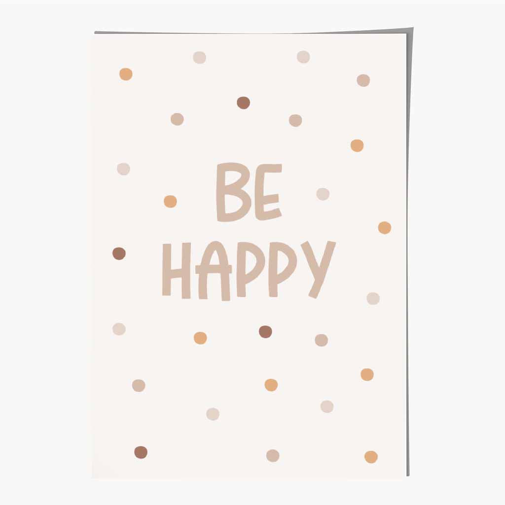 Boho Neutral Beige Be Happy Nursery Print | Wall Art Plaza