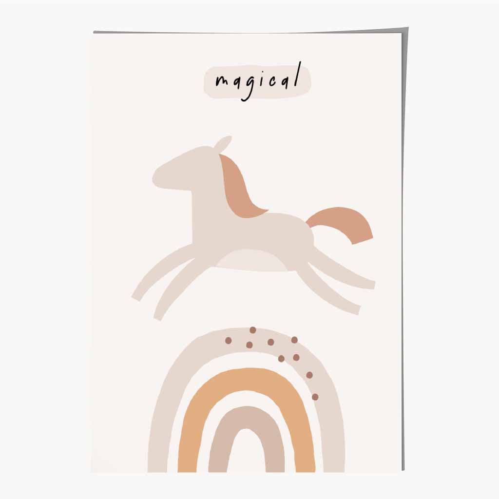 Boho Neutral Beige Magical Unicorn Nursery Print | Wall Art Plaza