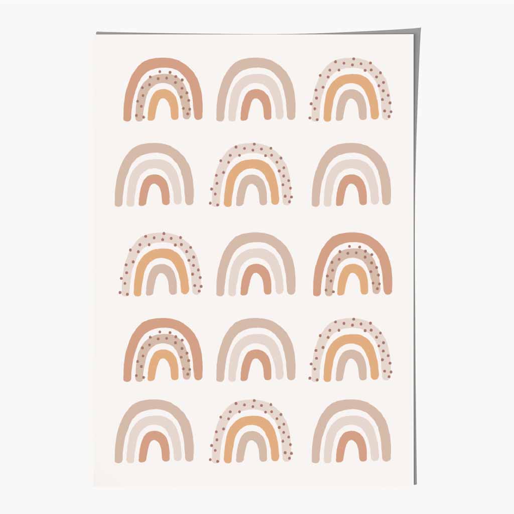 Cute Neutral Beige Many Rainbows Nursery Print | Wall Art Plaza