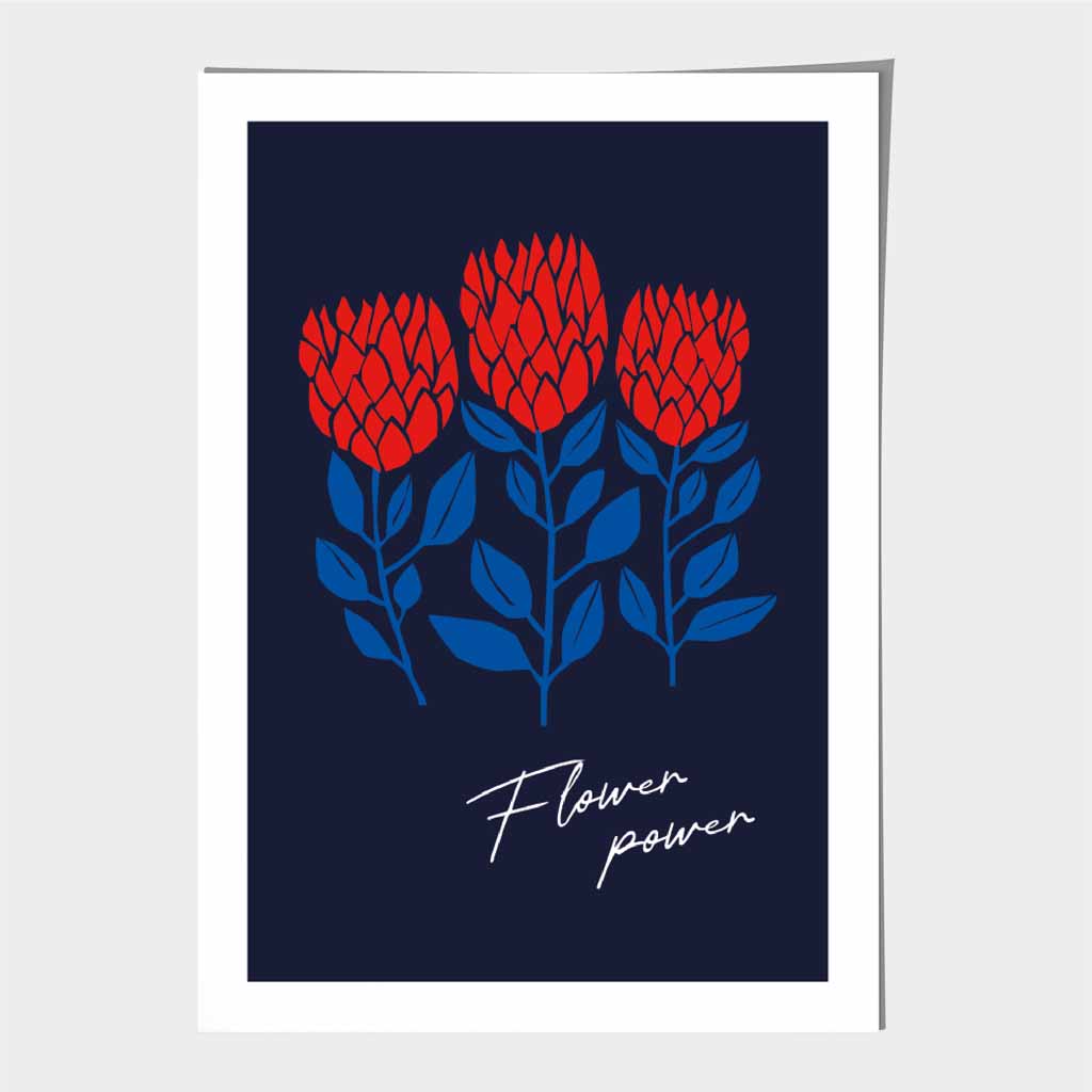 Modern Abstract Black, Red Flower Power Art Poster | Wall Art Plaza