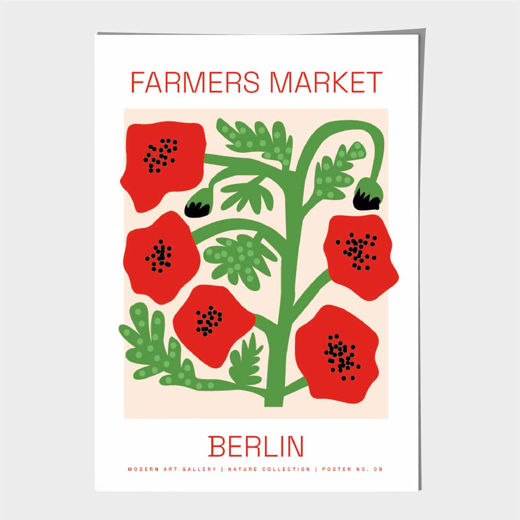 Farmers Market Red, Green Berlin Poppies Art Print | Wall Art Plaza
