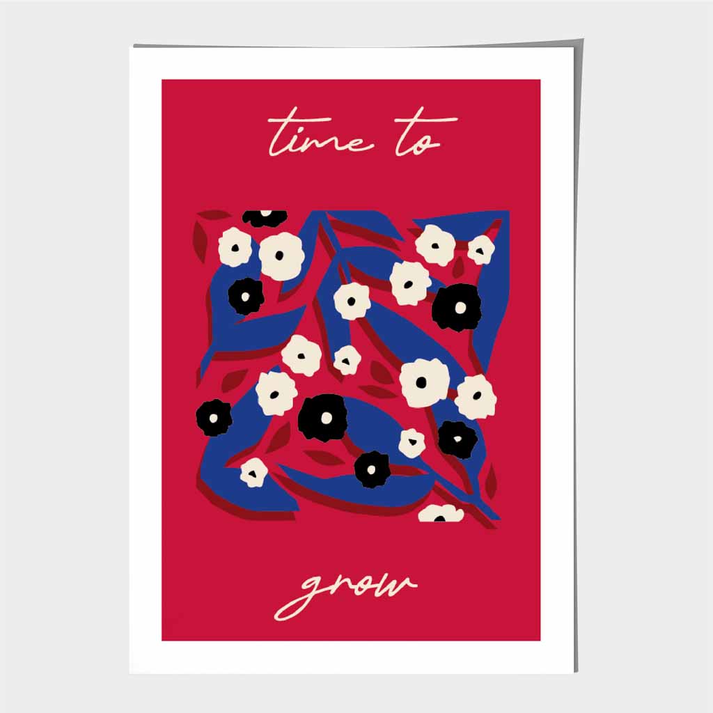 Boho Modern Red, Blue Flowers quote Art Print | Wall Art Plaza