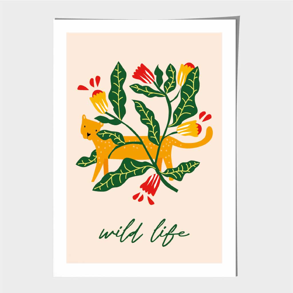 Boho Modern Yellow, Green Wild Life Leopard Art Poster | Wall Art Plaza