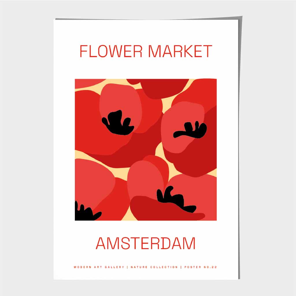 Flower Market Red, Beige Amsterdam Poppies Art Print | Wall Art Plaza