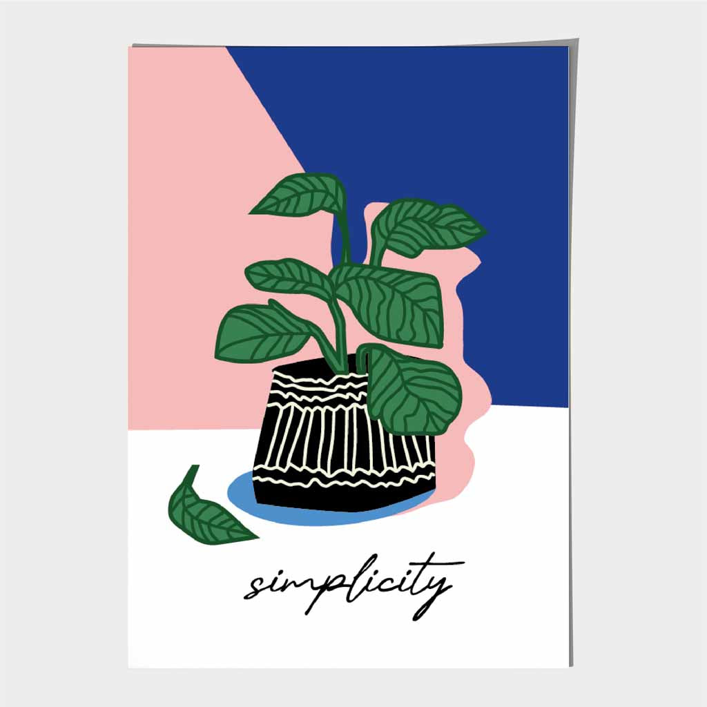 Modern Floral Pink, Blue Simplicity Art Print | Wall Art Plaza