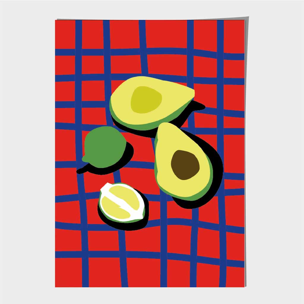 Modern Abstract Red, Green Avacado Kitchen Art Print | Wall Art Plaza