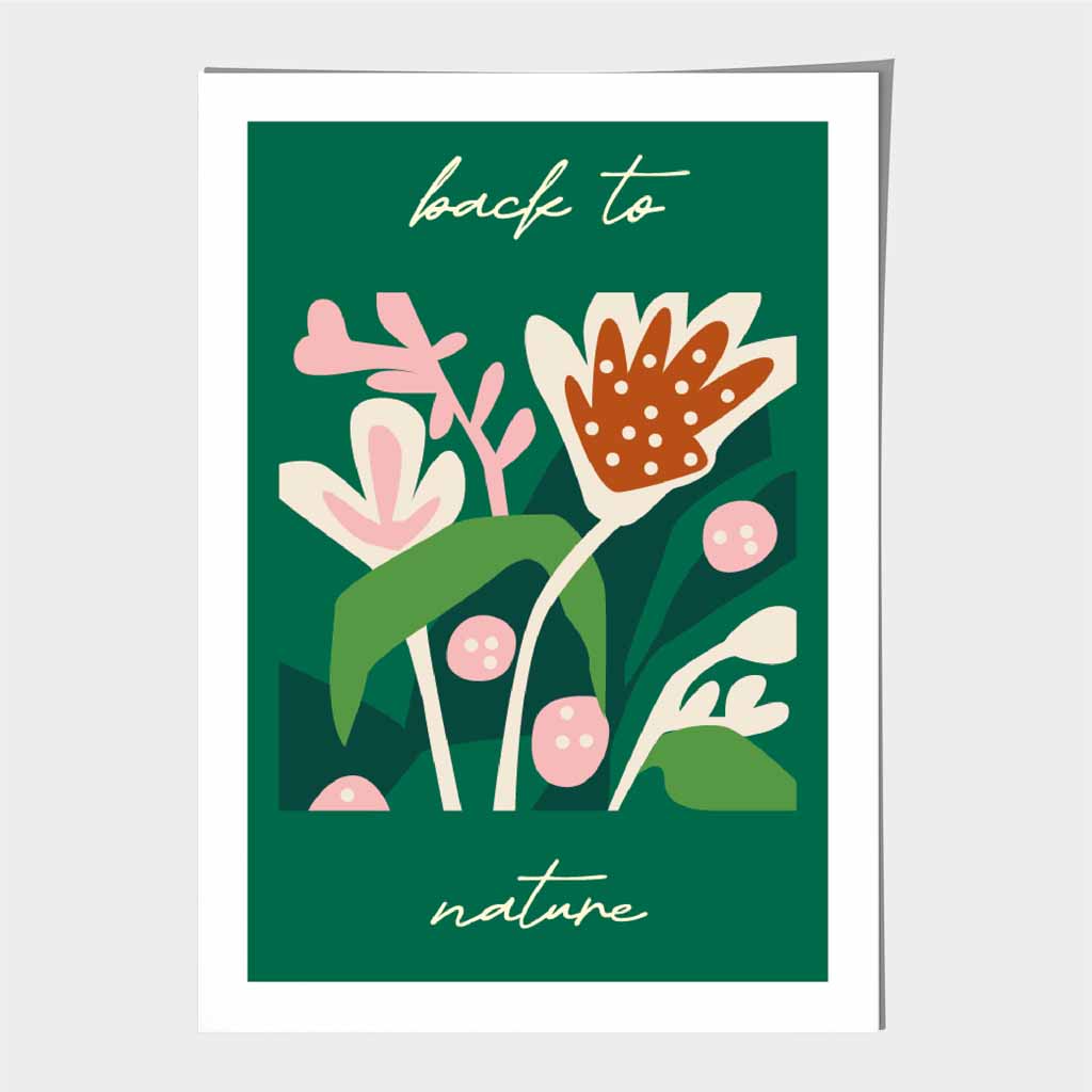 Modern Boho Green, Pink Back to Nature Art Poster | Wall Art Plaza