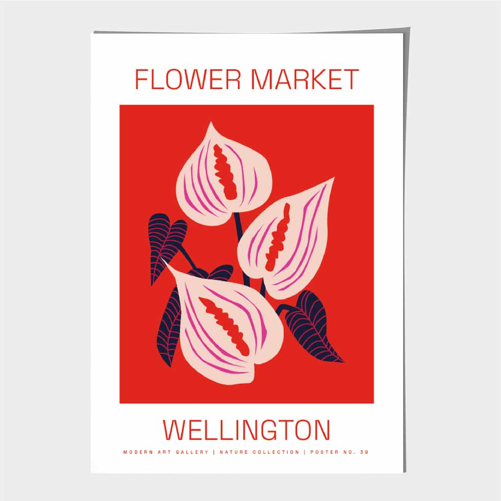 Flower Market Red, Pink Wellington Art Print | Wall Art Plaza