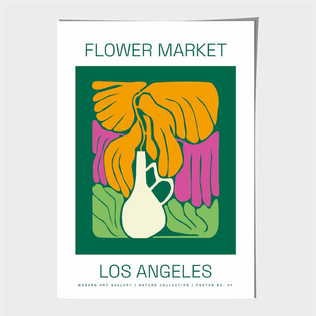 Flower Market Green, Yellow Los Angeles Lifestyle Art Poster | Wall Art Plaza