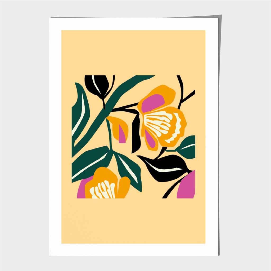 Abstract Yellow, Green Flowers Art Print | Wall Art Plaza