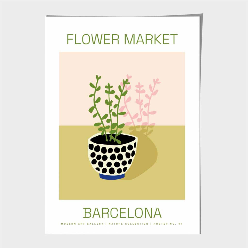 Flower Market Green, Pink Barcelona Art Poster | Wall Art Plaza