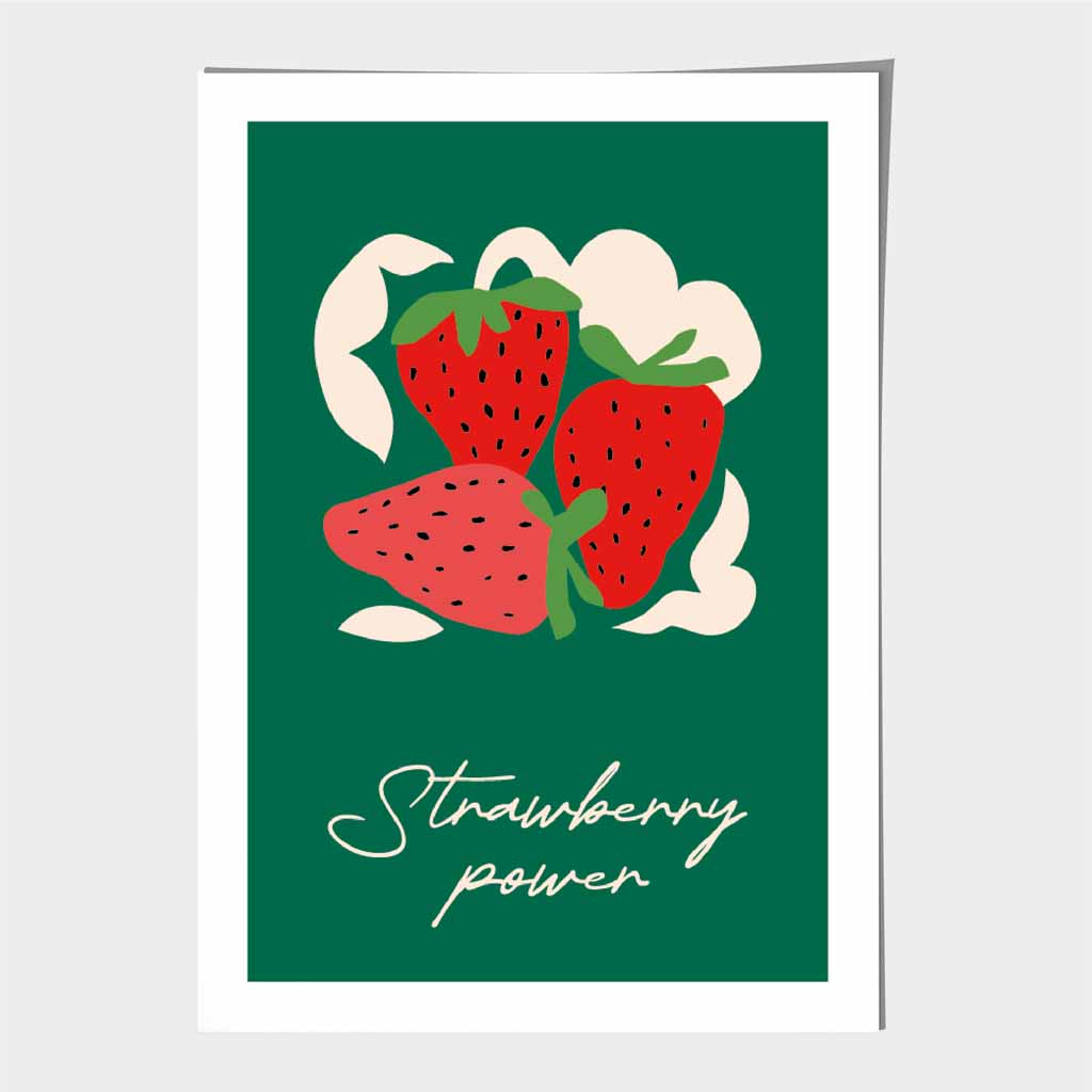 Modern Green, Red Strawberry Power Art Print | Wall Art Plaza