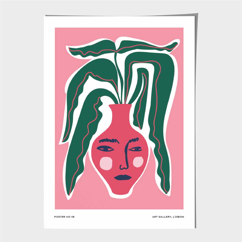 Quirky Pink, Green Gallery Vase Art Poster | Wall Art Plaza UK