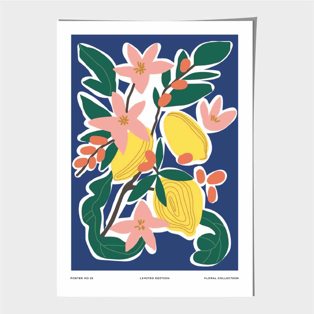 Boho Floral Blue, Colourful Flower Exhibition Art Poster | Wall Art Plaza UK
