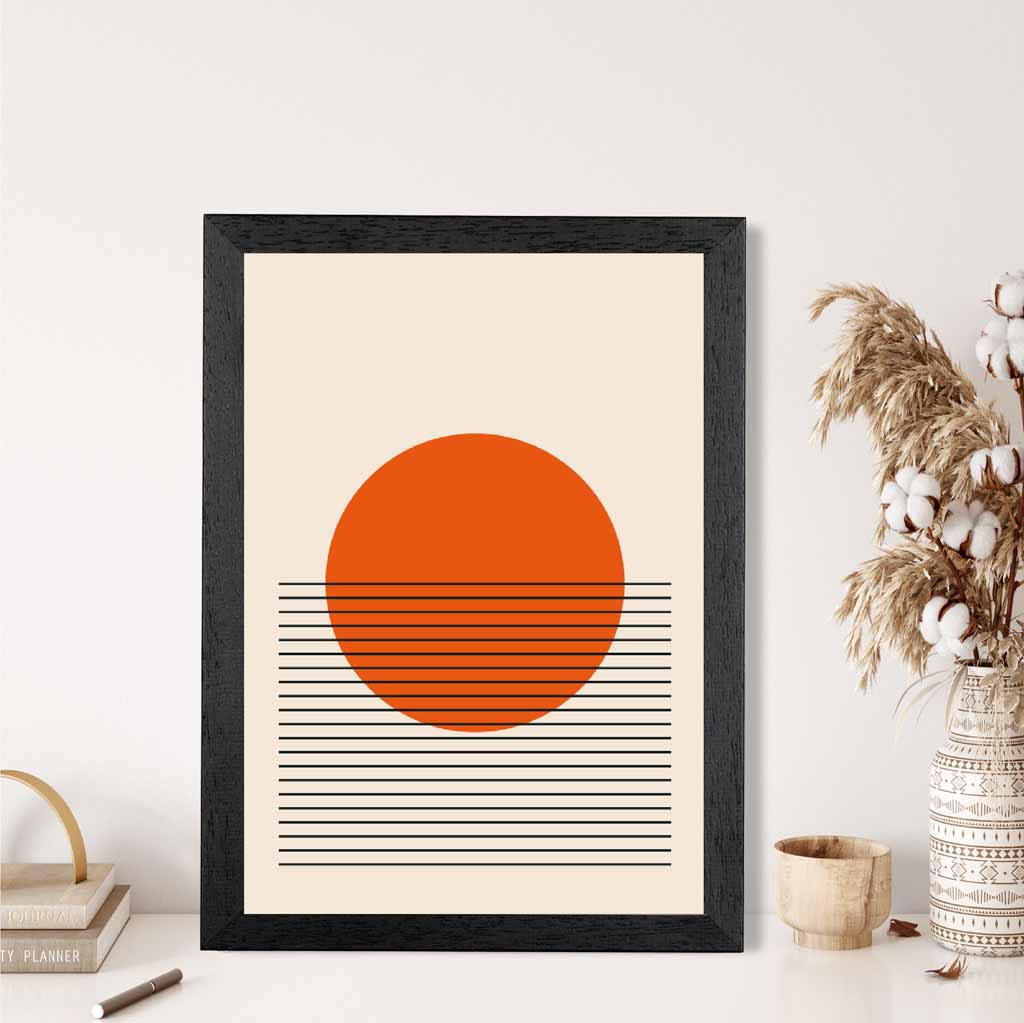 Mid Century Red, Black Circles Art Print