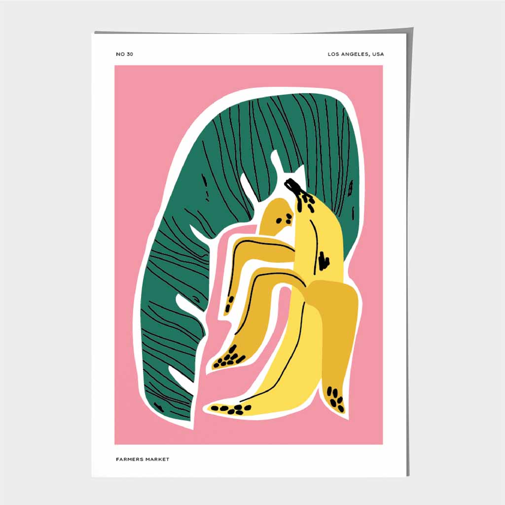 Modern Pink, Yellow Banana Art Print | Wall Art Plaza UK