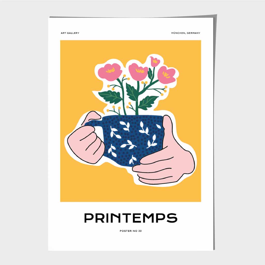 Modern Spring Yellow, Blue Cup of Spring Art Poster | Wall Art Plaza UK