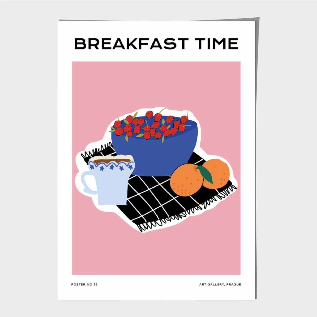 Modern Pink, Colourful Breakfast in Prague Art Poster | Wall Art Plaza UK