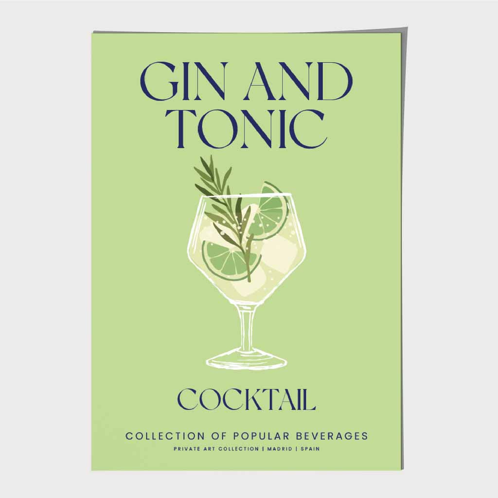 Gin and Tonic Green, Colourful Cocktail Art Print | Wall Art Plaza UK
