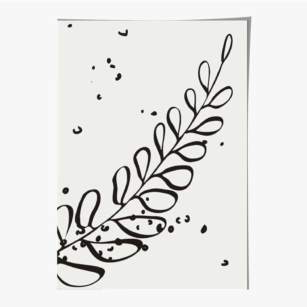Minimal Line Art Grey, Black Floral Branch Art Poster | Wall Art Plaza