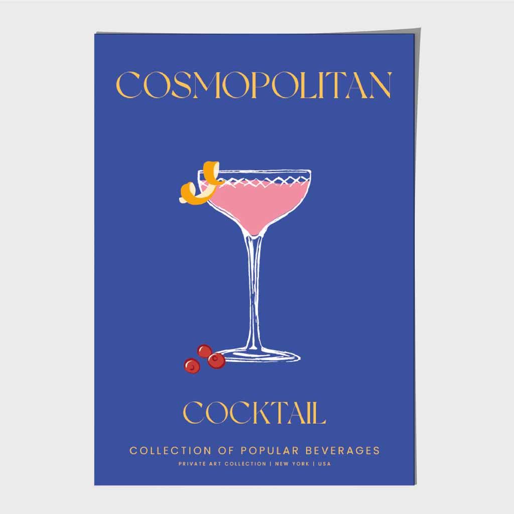 Cosmopolitan Navy Blue, Colourful Cocktail Art Poster | Wall Art Plaza UK
