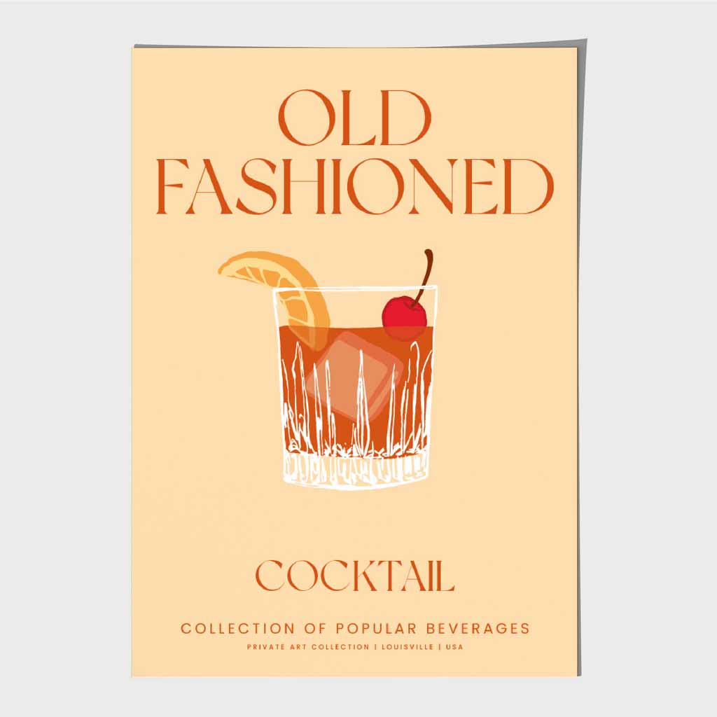 Old Fashioned Beige, Colourful Cocktail Art Print | Wall Art Plaza UK