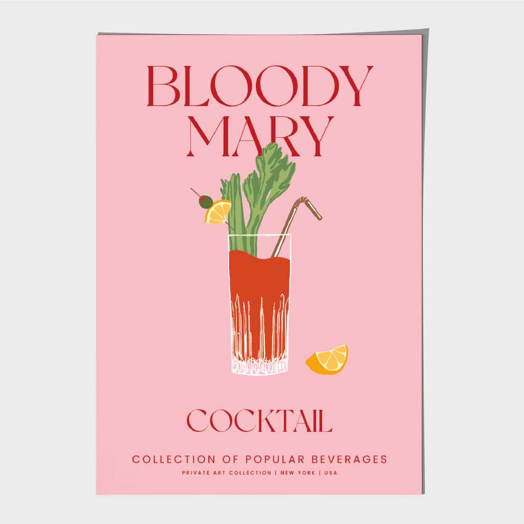 Bloody Mary Pink, Colourful Cocktail Art Print | Wall Art Plaza UK