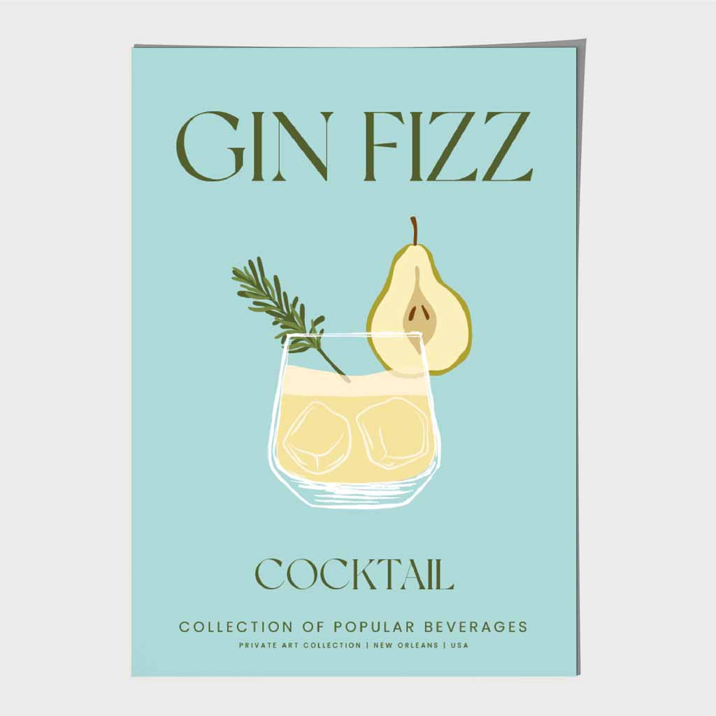 Gin Fizz Aqua Blue, Colourful Cocktail Art Poster | Wall Art Plaza UK