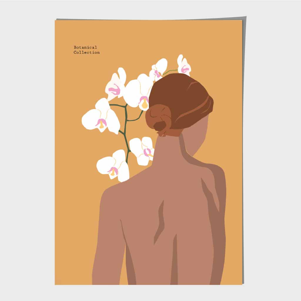 Modern Art Yellow, Lady and Orchids Art Poster | Wall Art Plaza UK