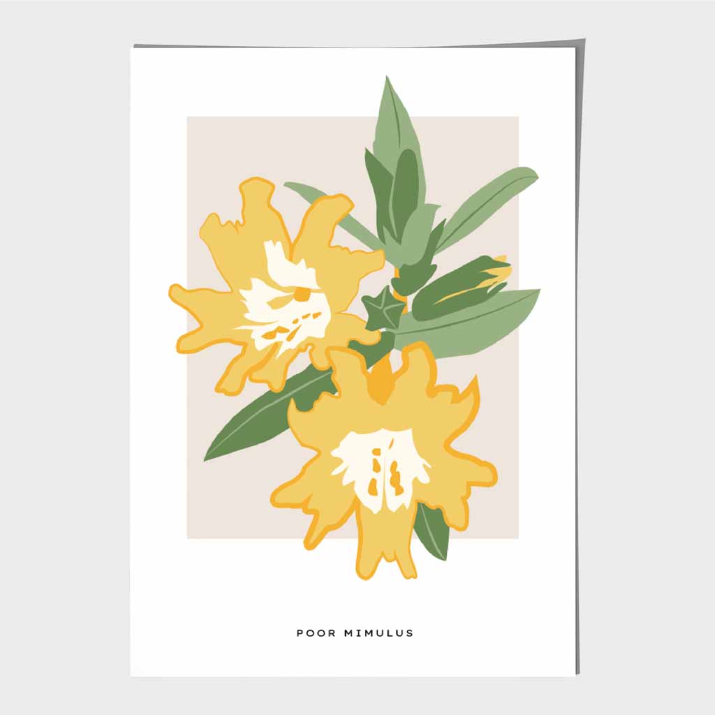 Boho Floral Yellow, Green Poor Mimulus Flower Art Poster | Wall Art Plaza UK