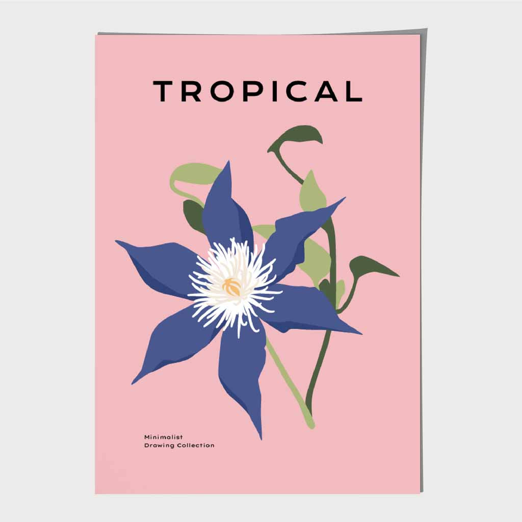 Tropical Floral Pink, Blue Flower Art Print | Wall Art Plaza UK