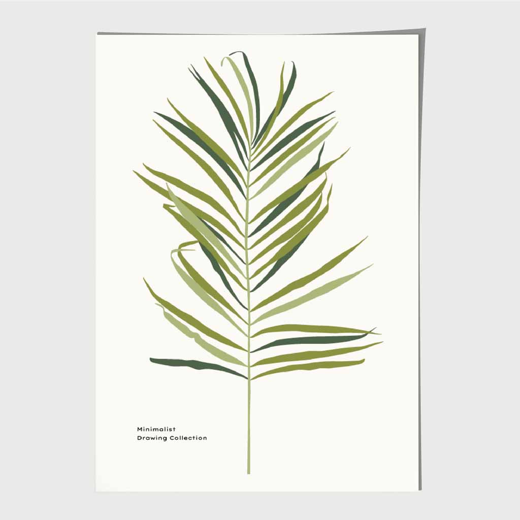 Minimal Green, Beige Palm Branch Art Print | Wall Art Plaza UK