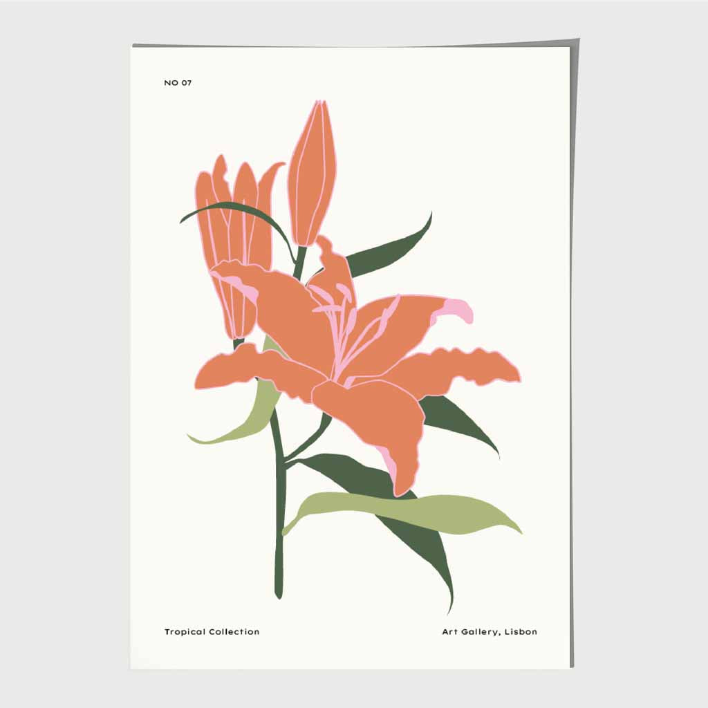 Lisbon Orange, Green Floral Tranquility Art Poster | Wall Art Plaza UK