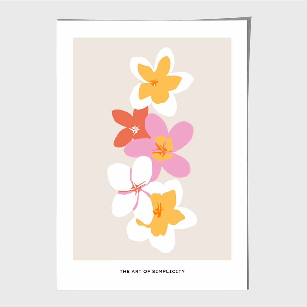Floral Pink, Beige Minimalist Garden Art Poster | Wall Art Plaza UK
