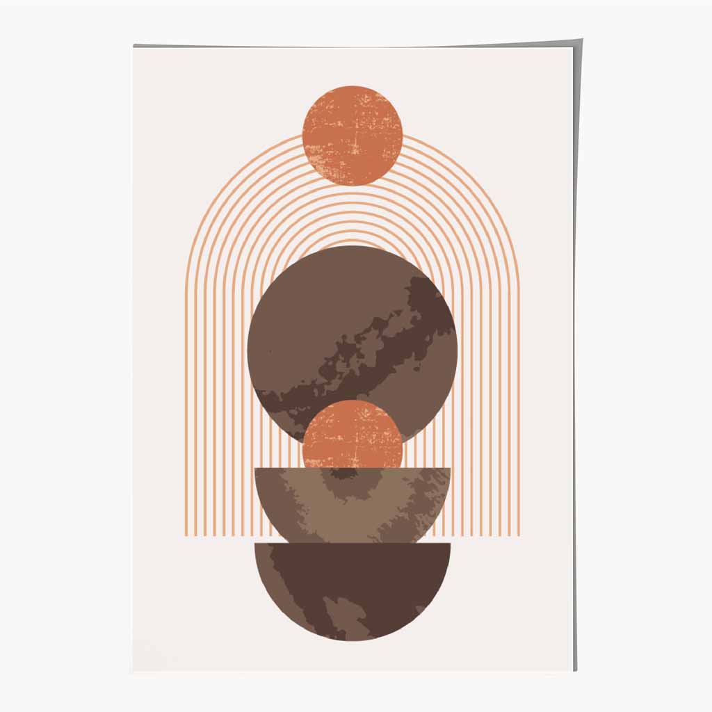 Boho Orange, Brown Geometric Shapes Art Poster | Wall Art Plaza