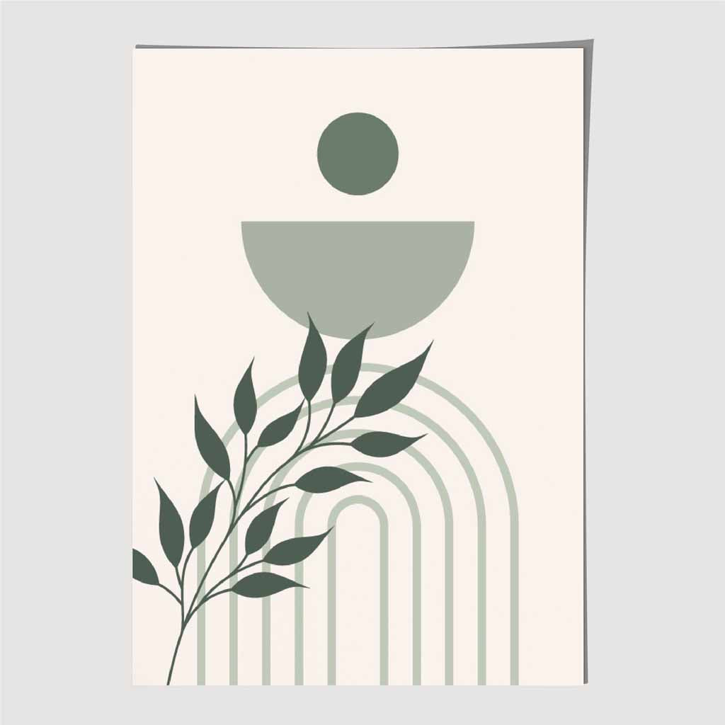 Boho Geometric Beige, Green Palm Leaf Art Print | Wall Art Plaza UK